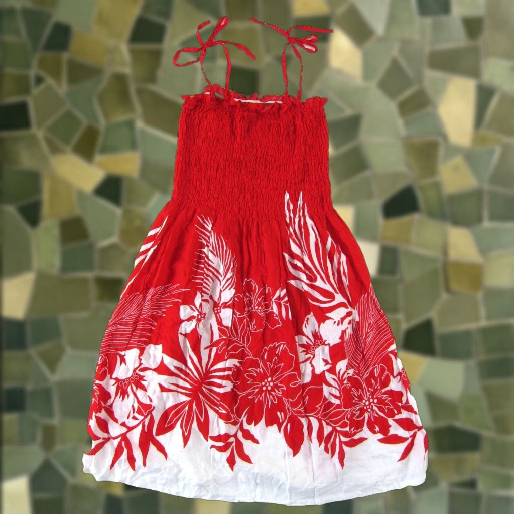 Vintage VINTAGE Hibiscus Collection Hawaii Red White Floral Rayon Tie Slip Tank Sun Dress M Size M / US 6-8 / IT 42-44 - 1 Thumbnail