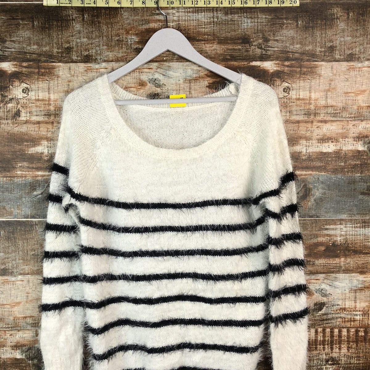 Homespun Knitwear × Japanese Brand × OVER THE STRiPES DLL Latina Stripe White fur shaggy mohair Knitwear #C057 Size M / US 6-8 / IT 42-44 - 2 Thumbnail