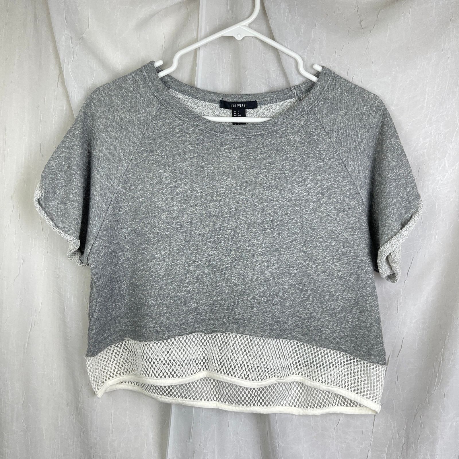 Forever 21 Forever 21 Grey Crop Sweatshirt White Mesh Athletic Top NWT Size L / US 10 / IT 46 - 14 Thumbnail