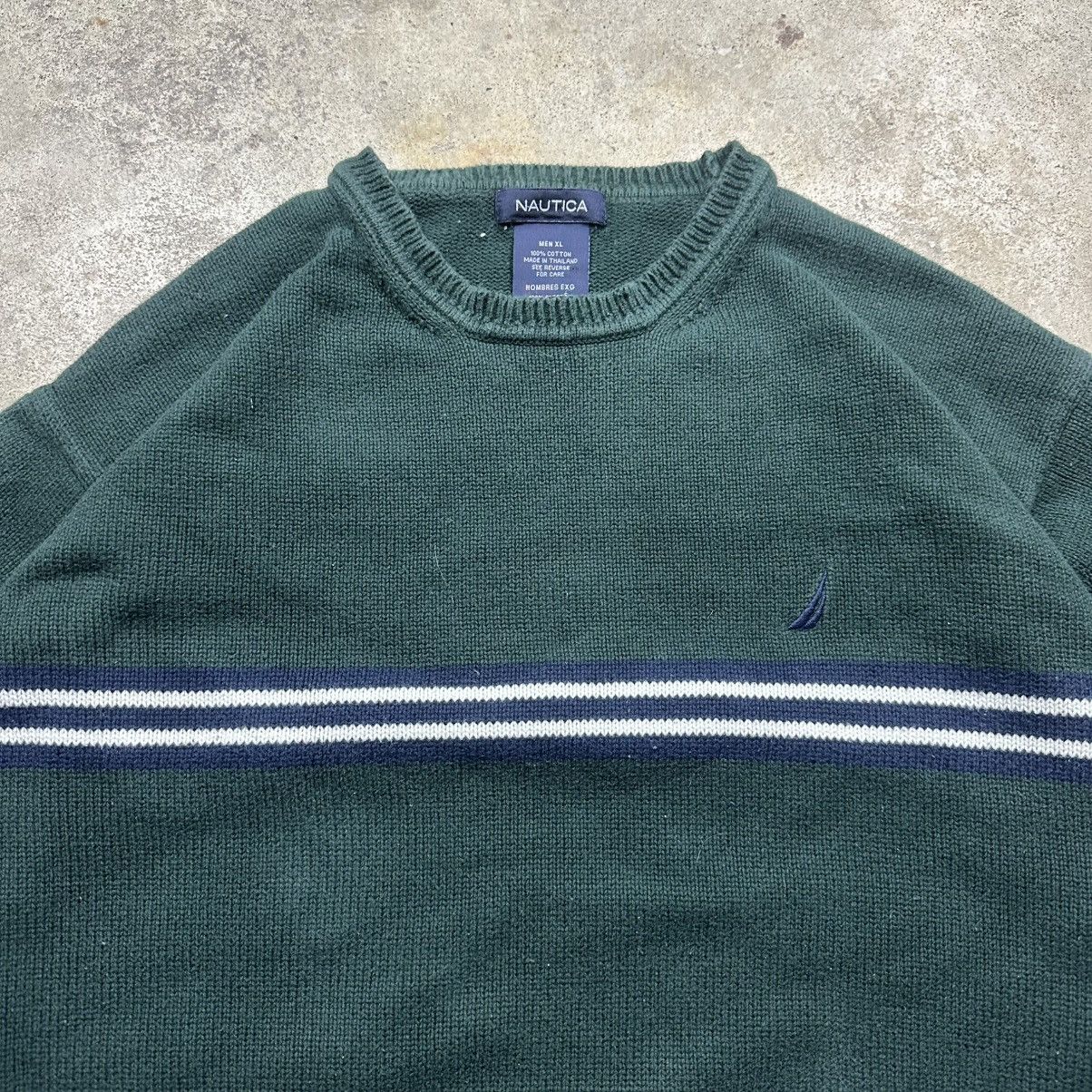 Nautica VTG Y2K Green & Blue Nautica V-Neck Striped Cotton Sweater Size US XL / EU 56 / 4 - 2 Thumbnail