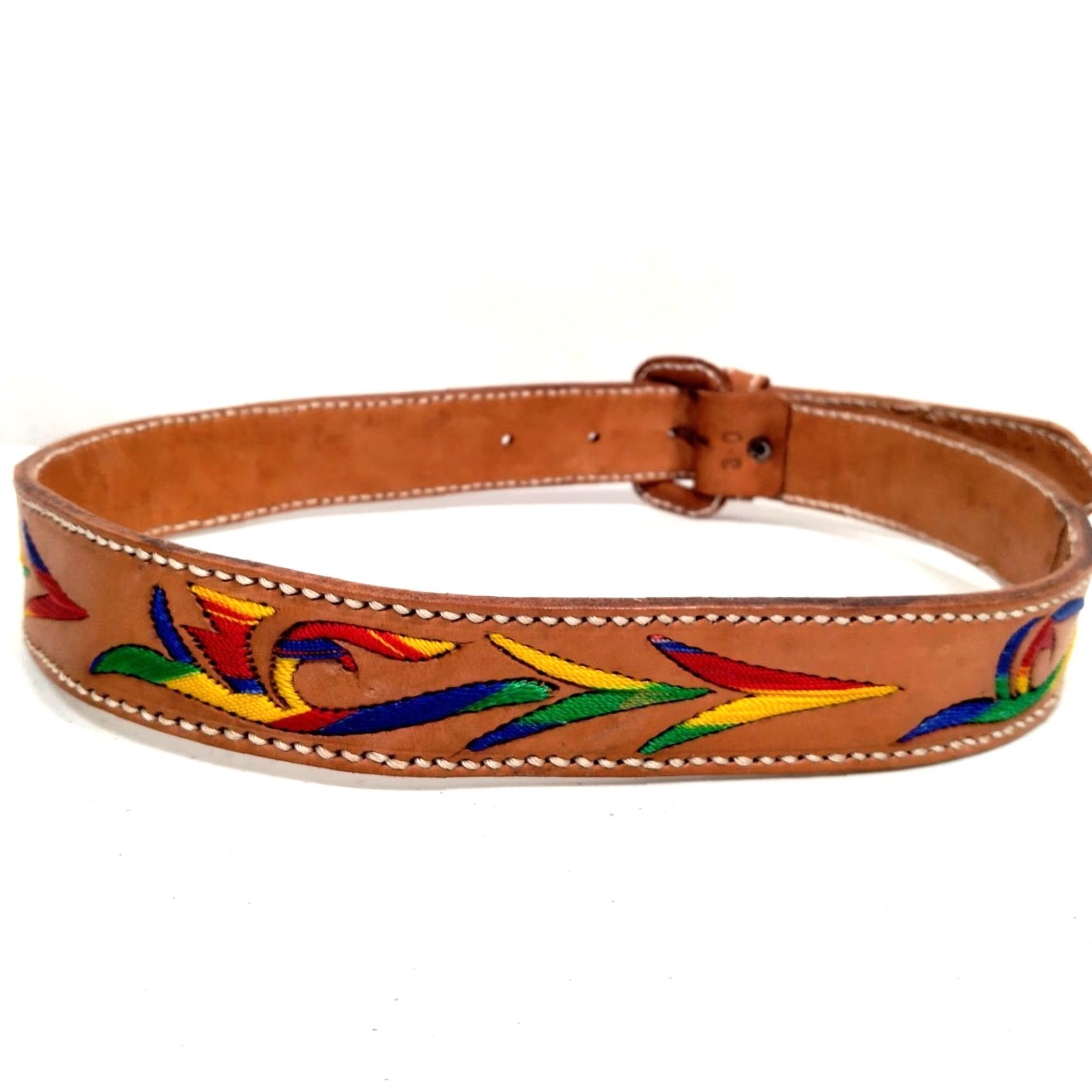 Vintage VINTAGE Belt Size 30 Leather Brown Embroidered 1 3/8" Adjustable Women Bohemian Tribal Artsy Ethnic Hippie Size ONE SIZE - 2 Thumbnail