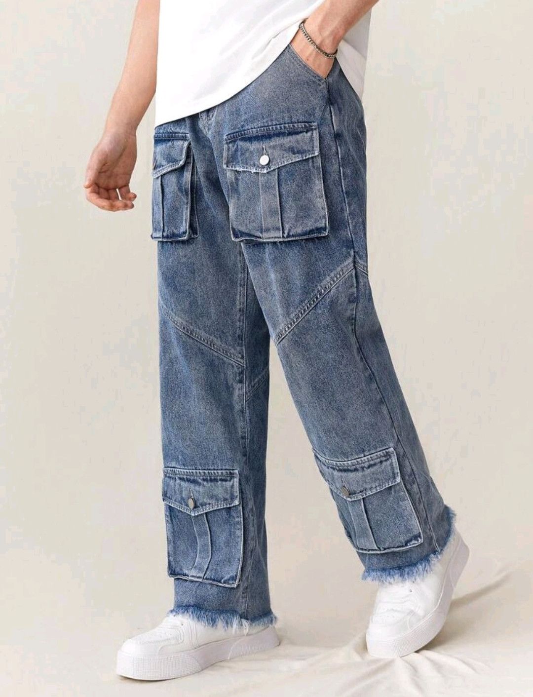 Jean Pockets Cargo Jeans Bushpants Raw Hem Size US 36 / EU 52 - 6 Thumbnail