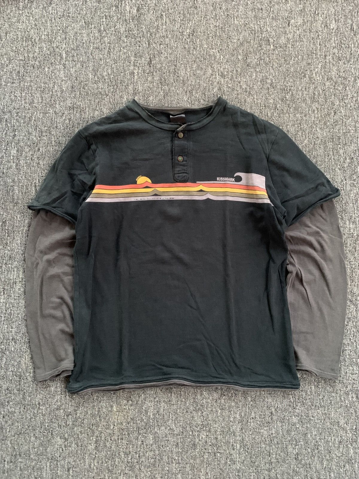 Japanese Brand Kissmark Double Layer Distressed Surfware Vintage LongSleeve Size US L / EU 52-54 / 3 - 5 Thumbnail
