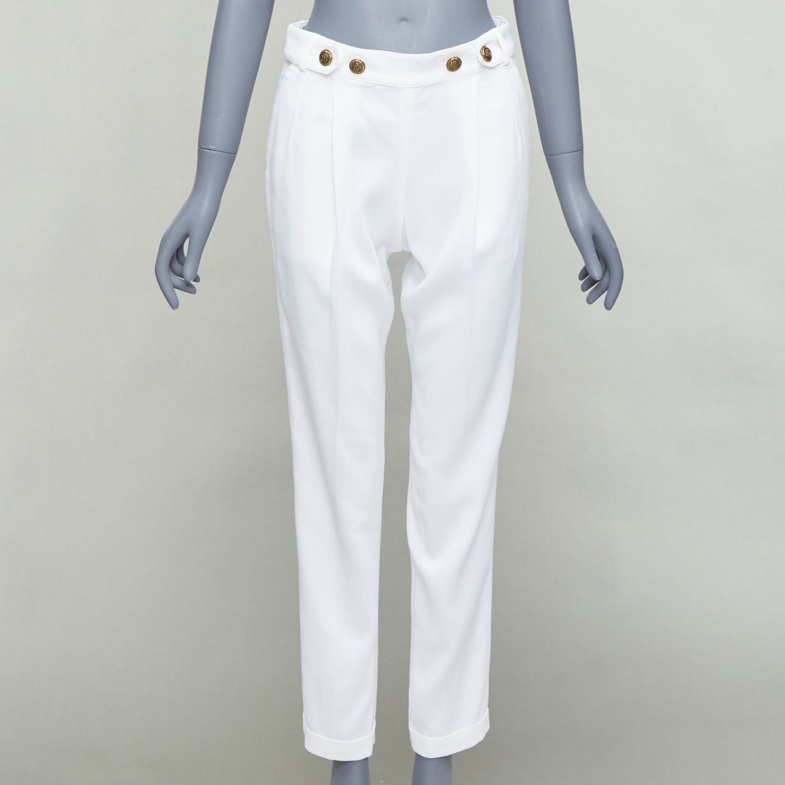 Philosophy di Lorenzo Serafini PHILOSOPHY white bronze crest buttons pleated tapered pants IT38 XS Size 26" / US 2 / IT 38 - 1 Thumbnail