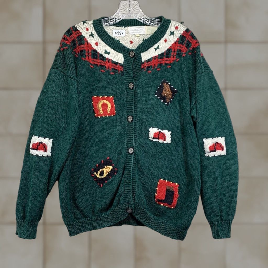 Gloverall VINTAGE The Eagle’s Eye Women’s Sweater 90s Knit Pullover Long Sleeve Mock Neck Geometric Horse Embroidered Grunge Winter L Size L / US 10 / IT 46 - 1 Thumbnail