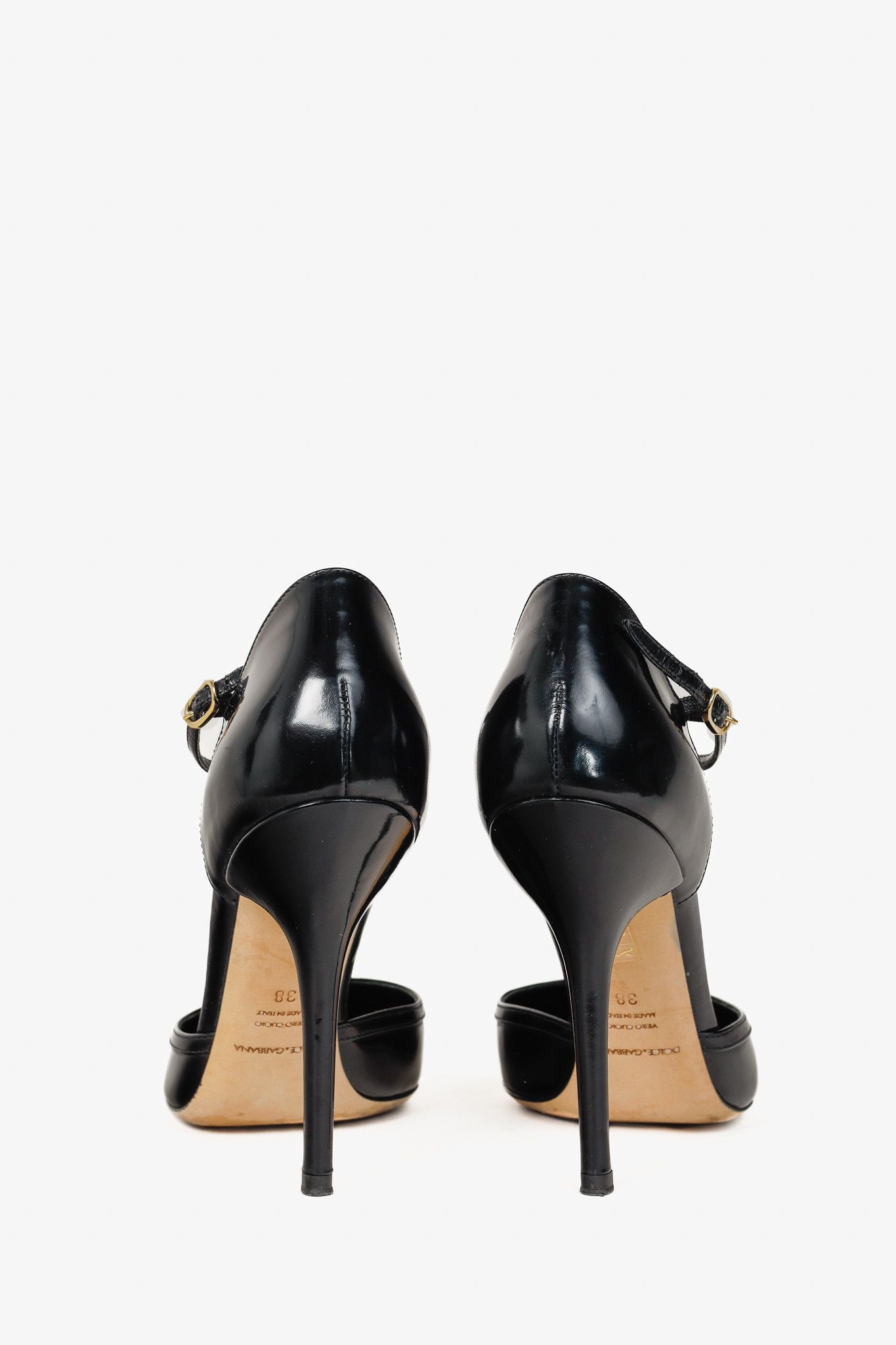 Dolce & Gabbana Dolce & Gabbana Black Patent Leather T-Strap Heels Size US 7.5 / IT 37.5 - 3 Thumbnail