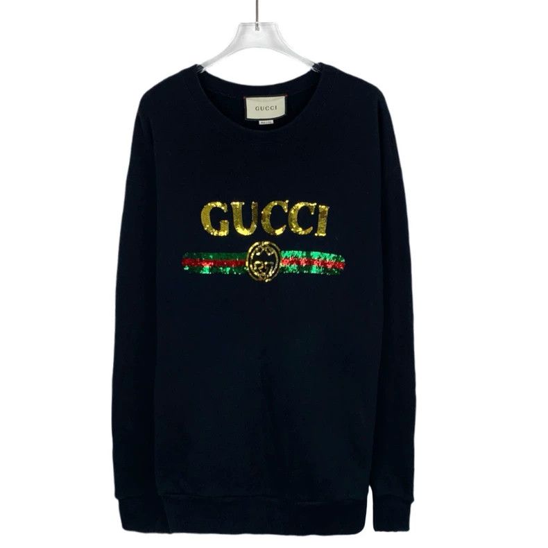 Gucci Gucci Logo tiger head sequin design round neck black cotton Size US M / EU 48-50 / 2 - 1 Thumbnail