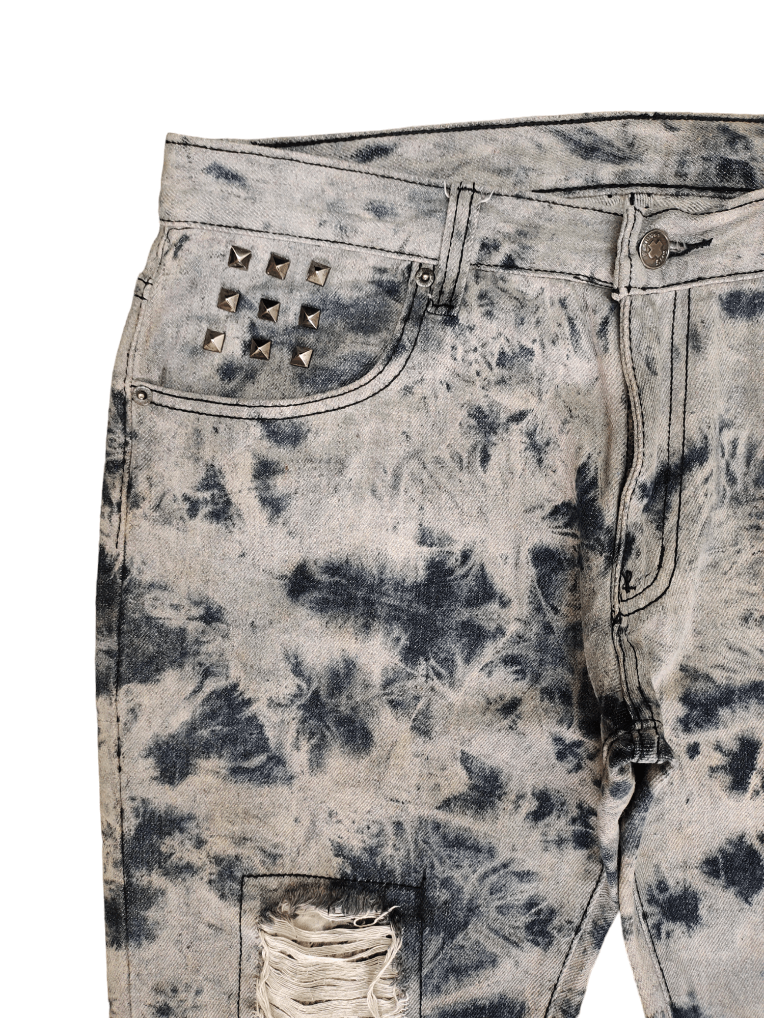 Share Spirit Homme Berning Sho Bleach Wash Distressed Denim Pants Punk Gothic Size US 33 - 4 Thumbnail