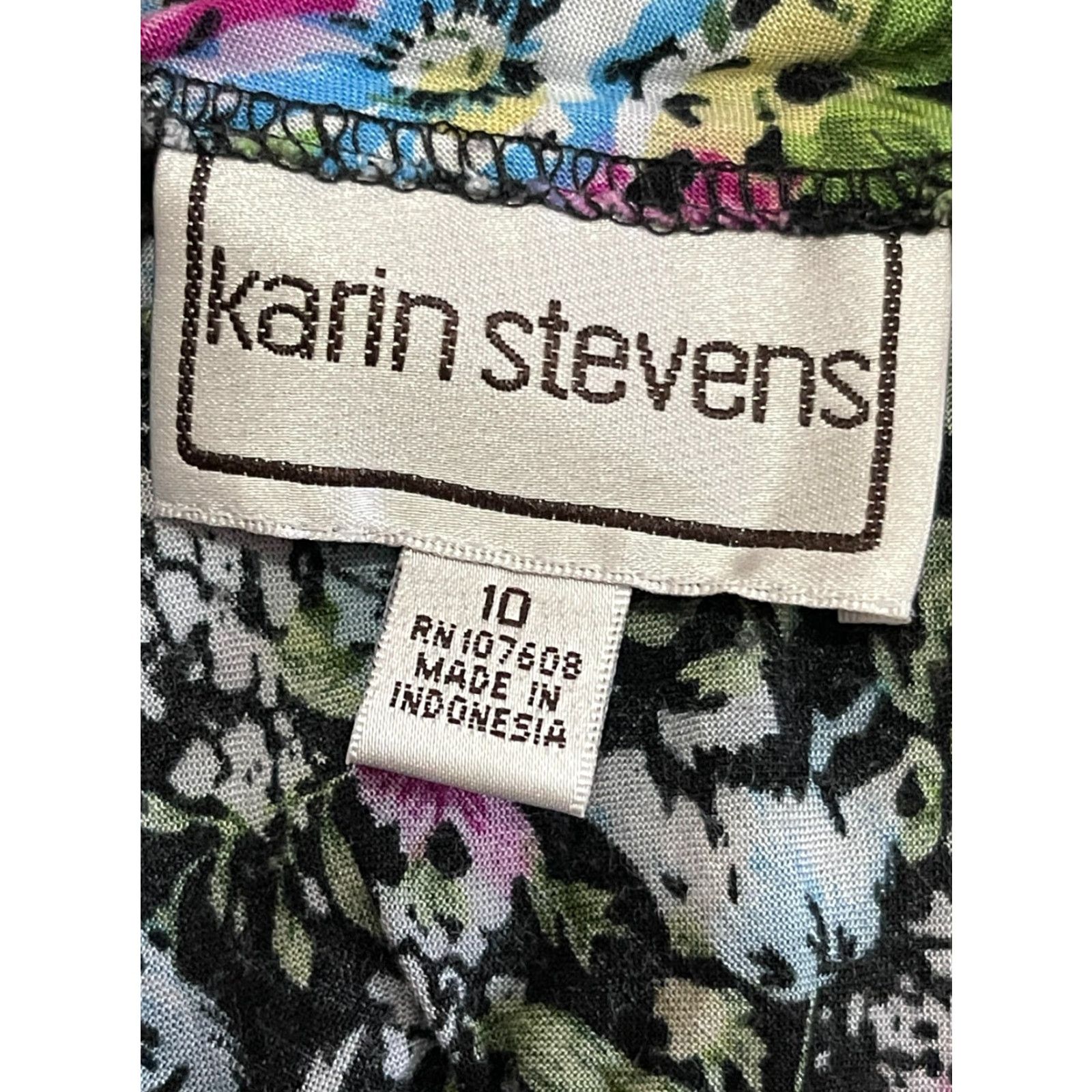 Vintage Karin Stevens Dress, Womens 10, Floral, A-Line, Spaghetti Strap, Sleeveless, Casual, Pink, Black Blue, 10, Regular, Women, Flower, Dress Size L / US 10 / IT 46 - 7 Thumbnail