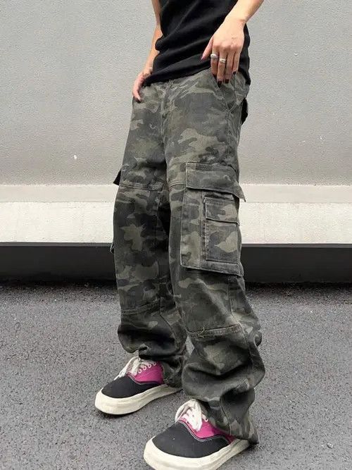 Designer washed faded cleanfit yuppie bootcut camo cargo pants Size US 32 / EU 48 - 3 Thumbnail