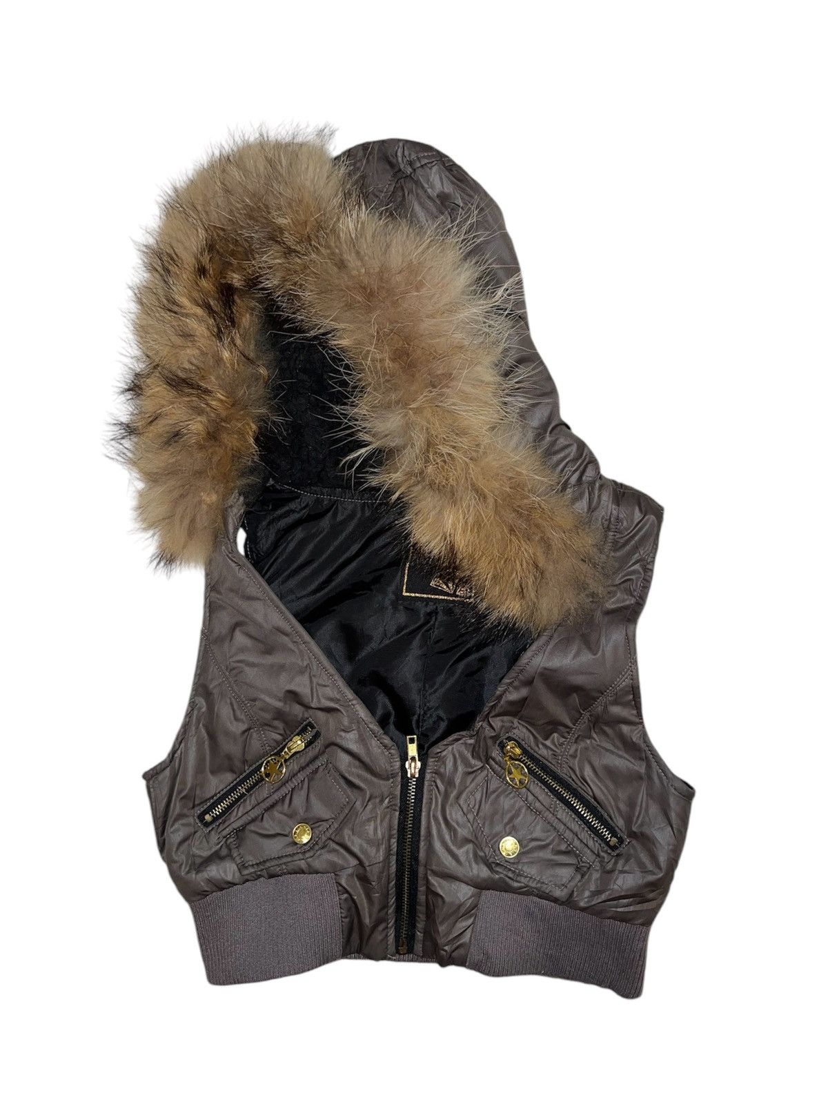 Japanese Brand RARE D.I.A. fur cropped puffer vest 🧷🖤 Size ONE SIZE - 2 Thumbnail