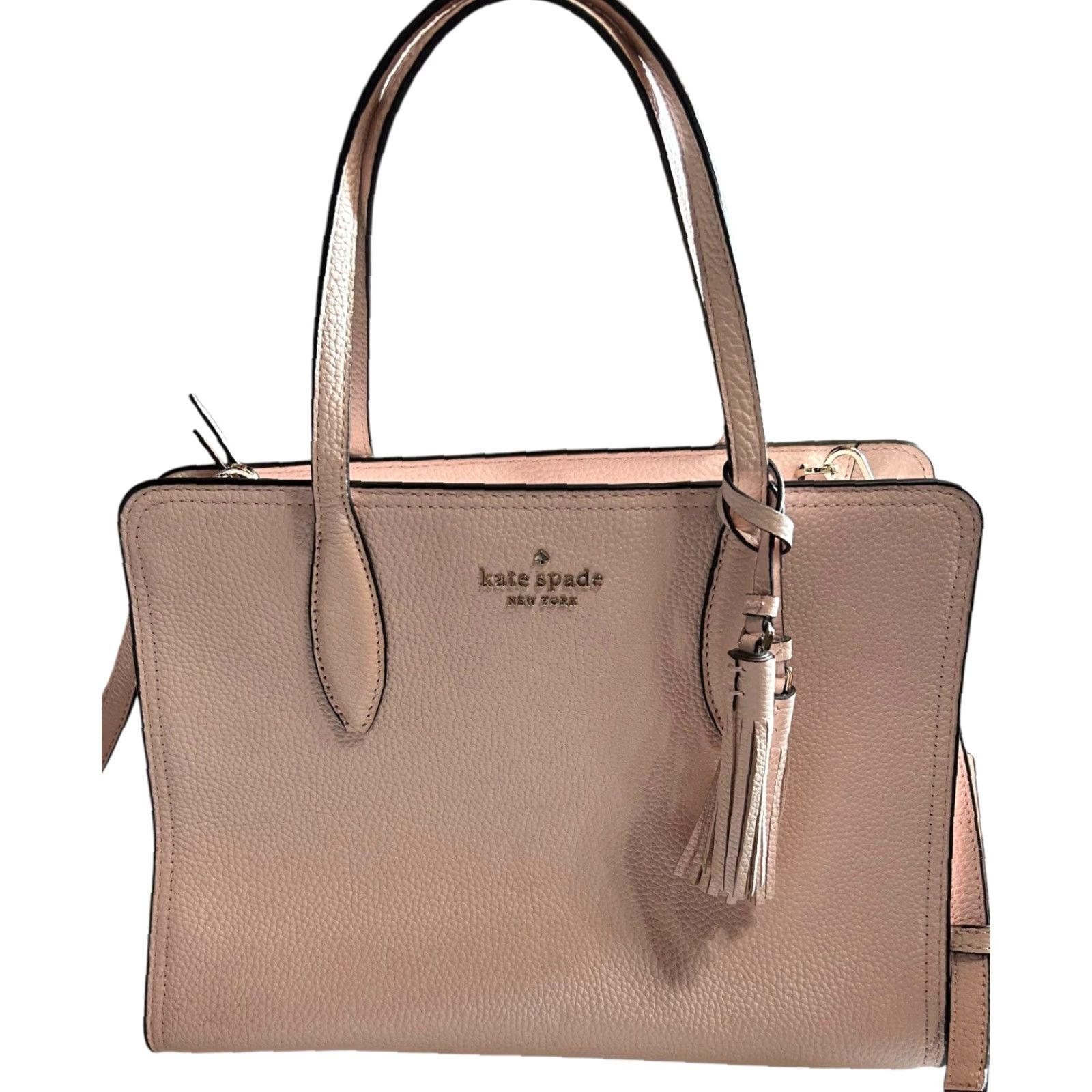Vintage kate spade new york Rowe Satchel Crossbody Purse Leather PeachPuff Women | Tassel | Pebbled Leather | Medium Size ONE SIZE - 3 Thumbnail