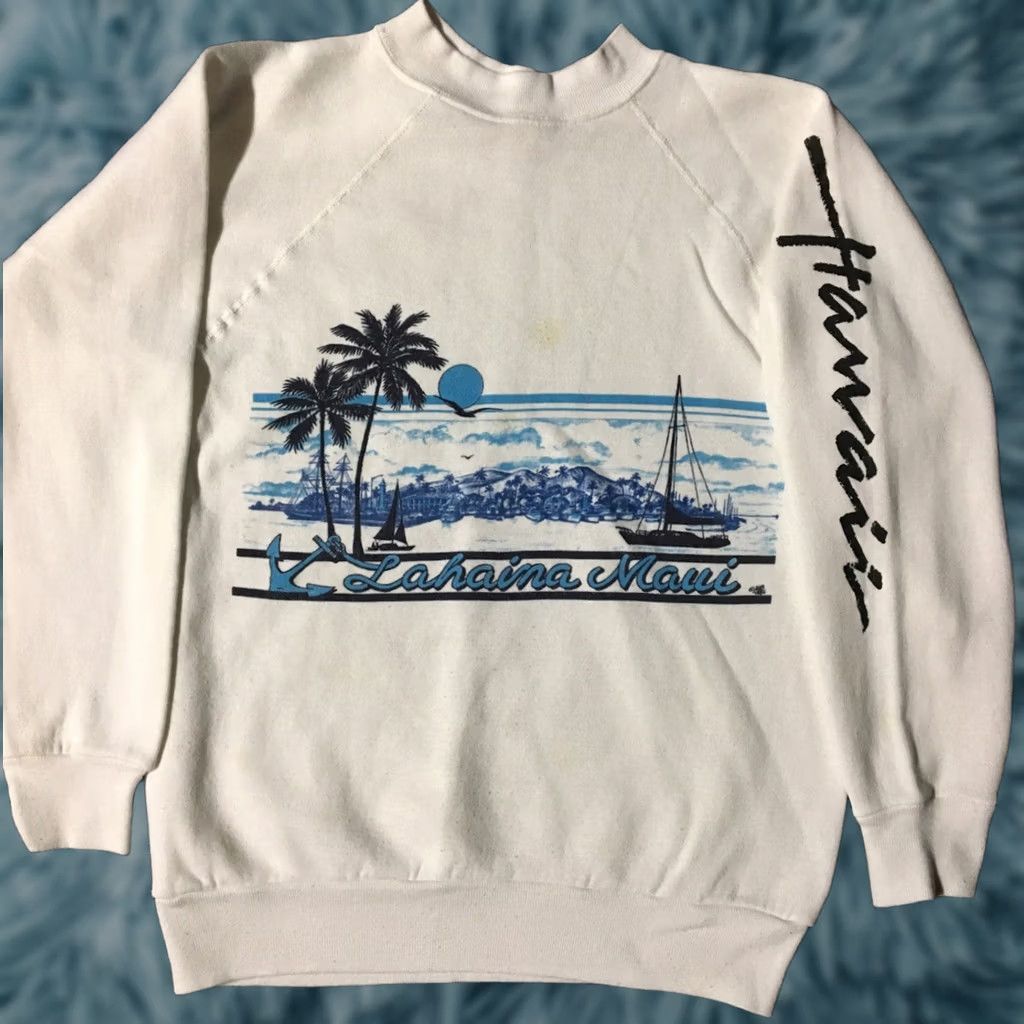 Tultex VINTAGE Maui Hawaii Spellout Sweatshirt S Mens White 80s Surf USA University Tultex TM USA Surf North Shore 80s 90s Retro Grunge Beach Fashion Size US S / EU 44-46 / 1 - 1 Thumbnail