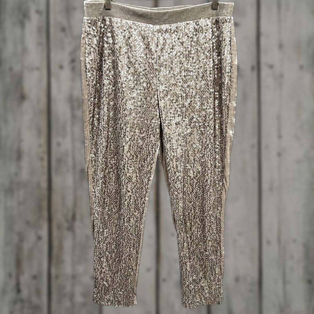 Vintage Chico's Sequin Velour Tapered Ankle Pants Womens Large Beige Casual 90s Size 36" / US 14 / IT 50 - 1 Thumbnail