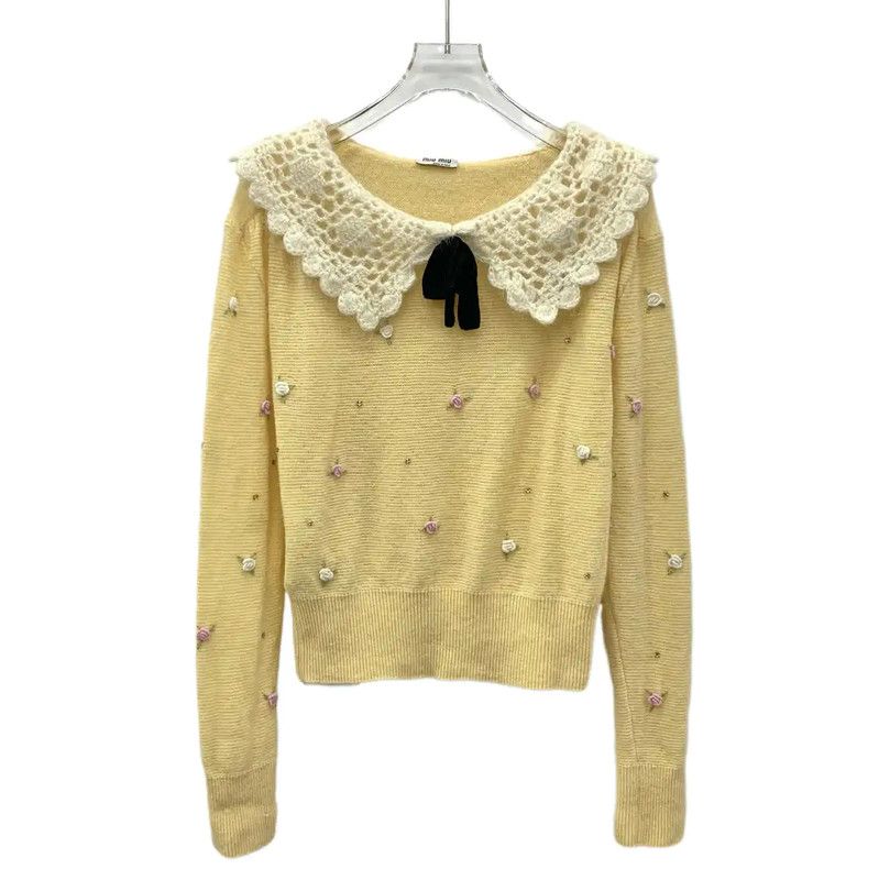 Miu Miu Miu Miu Yellow Wool Sweater with Crochet Collar 0089 Size S / US 4 / IT 40 - 1 Thumbnail