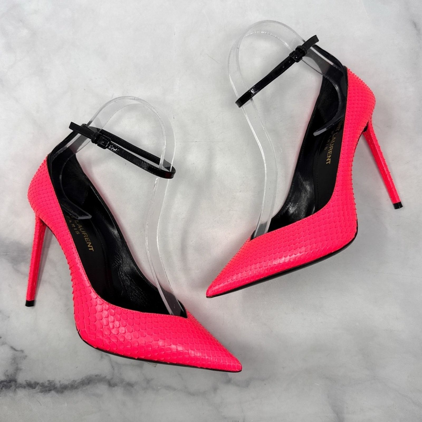 Saint Laurent Paris Saint Laurent Zoe 105 Leather Snakeskin Pointed Toe Heels Size US 6.5 / IT 36.5 - 3 Thumbnail