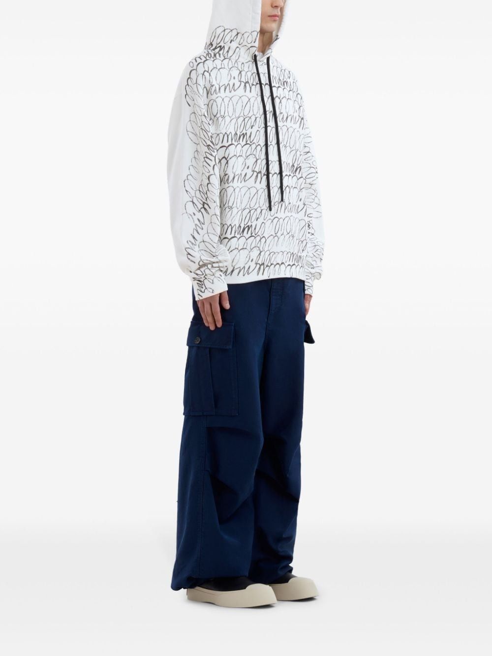 Marni o1w1db11025 Logo-Print Cotton Hoodie in White Size US M / EU 48-50 / 2 - 5 Thumbnail