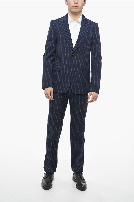 image of Gucci Og1Mm0424 Morset Motif Wool Suit In Blue, Men's (Size Medium)