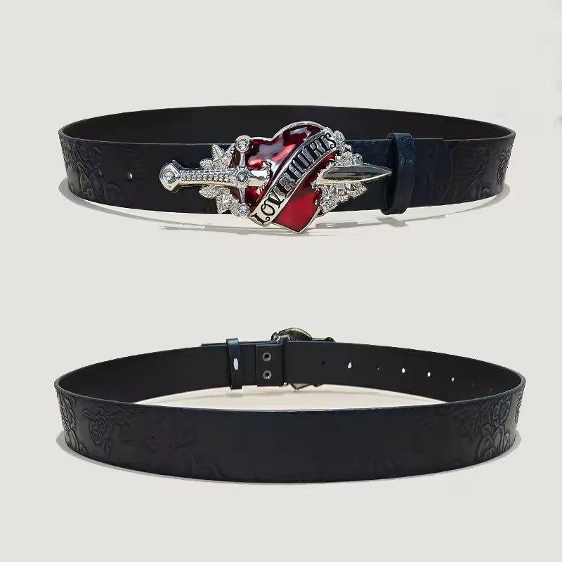 Leather Harajuku Gothic Y2K Punk Leather Belt Size ONE SIZE - 3 Thumbnail