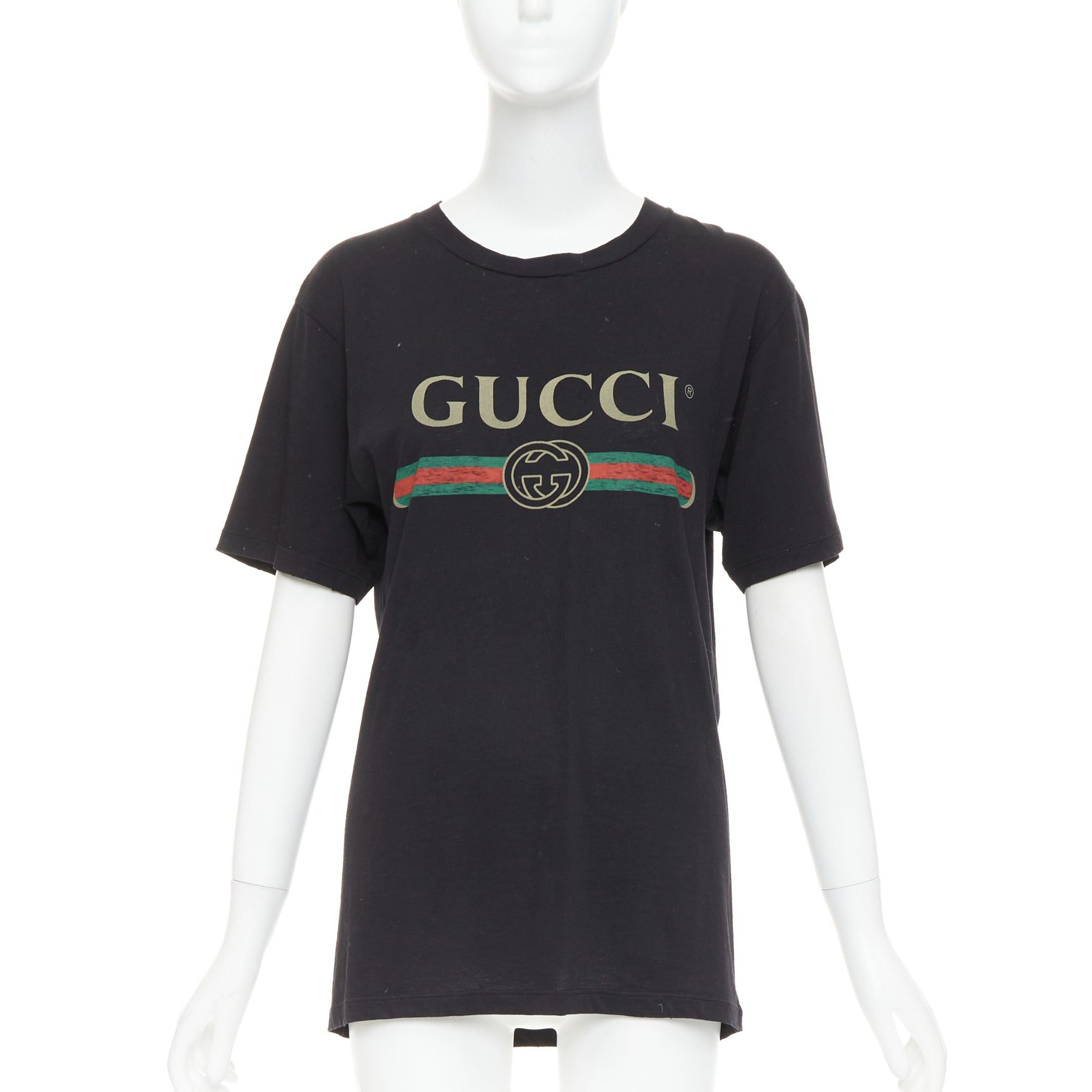 Gucci GUCCI Alessandro Michele Vintage Web GG black washed effect embroidery tshirt XXS Size XS / US 0-2 / IT 36-38 - 1 Thumbnail