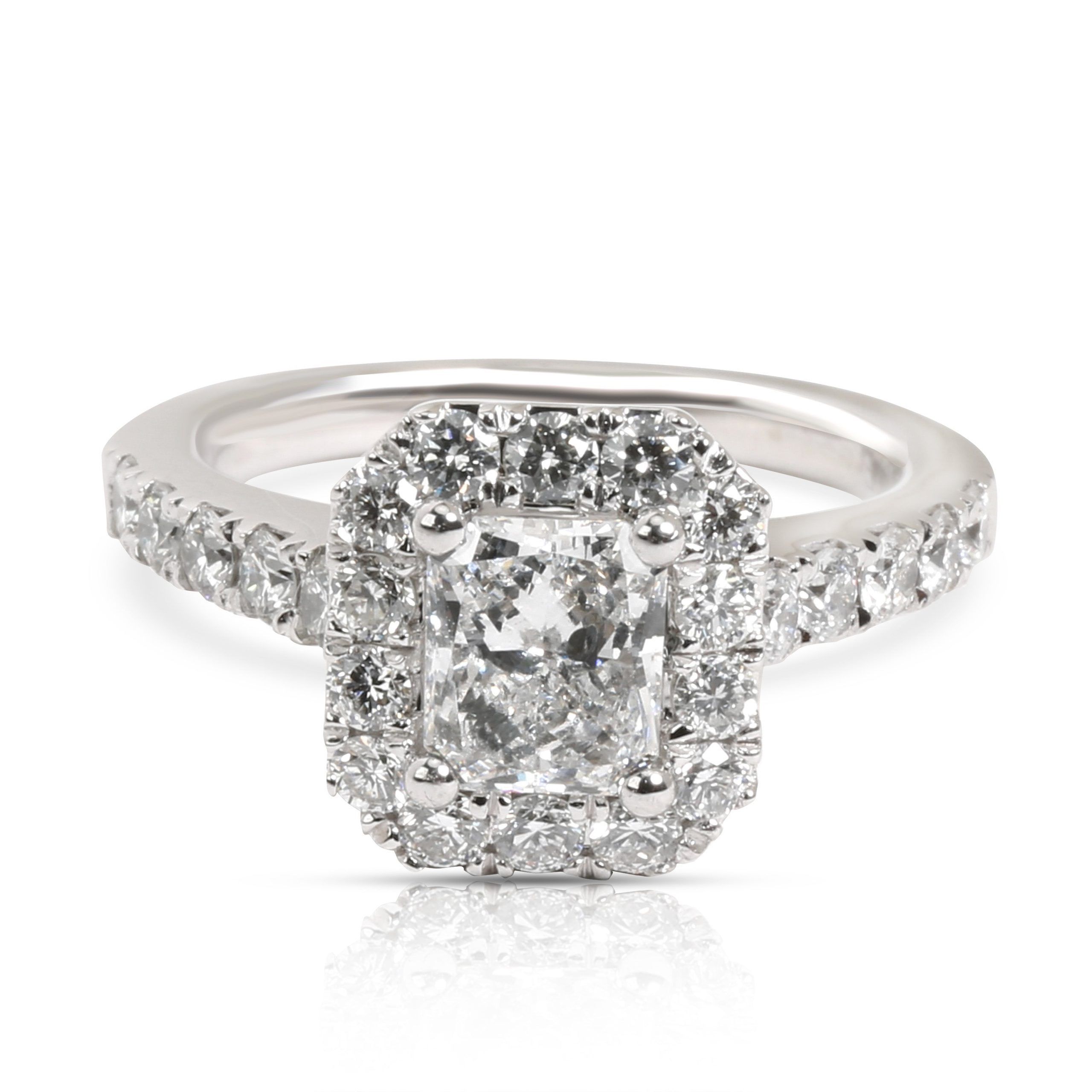 image of Tiffany Co Radiant Halo Diamond Engagement Ring In 14K White Gold H I1 1.37 Ctw, Women's