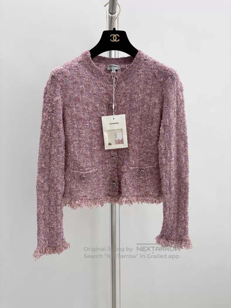 Chanel Chanel Fine glitter pink purple knitted cardigan jacket Size XXS / US 00 / IT 34 - 1 Thumbnail