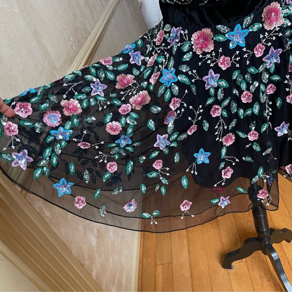 Mac Duggal Mac Duggal Sequin Floral Mesh Cocktail Dress Sz 6 Whimsigoth Size M / US 6-8 / IT 42-44 - 10 Thumbnail