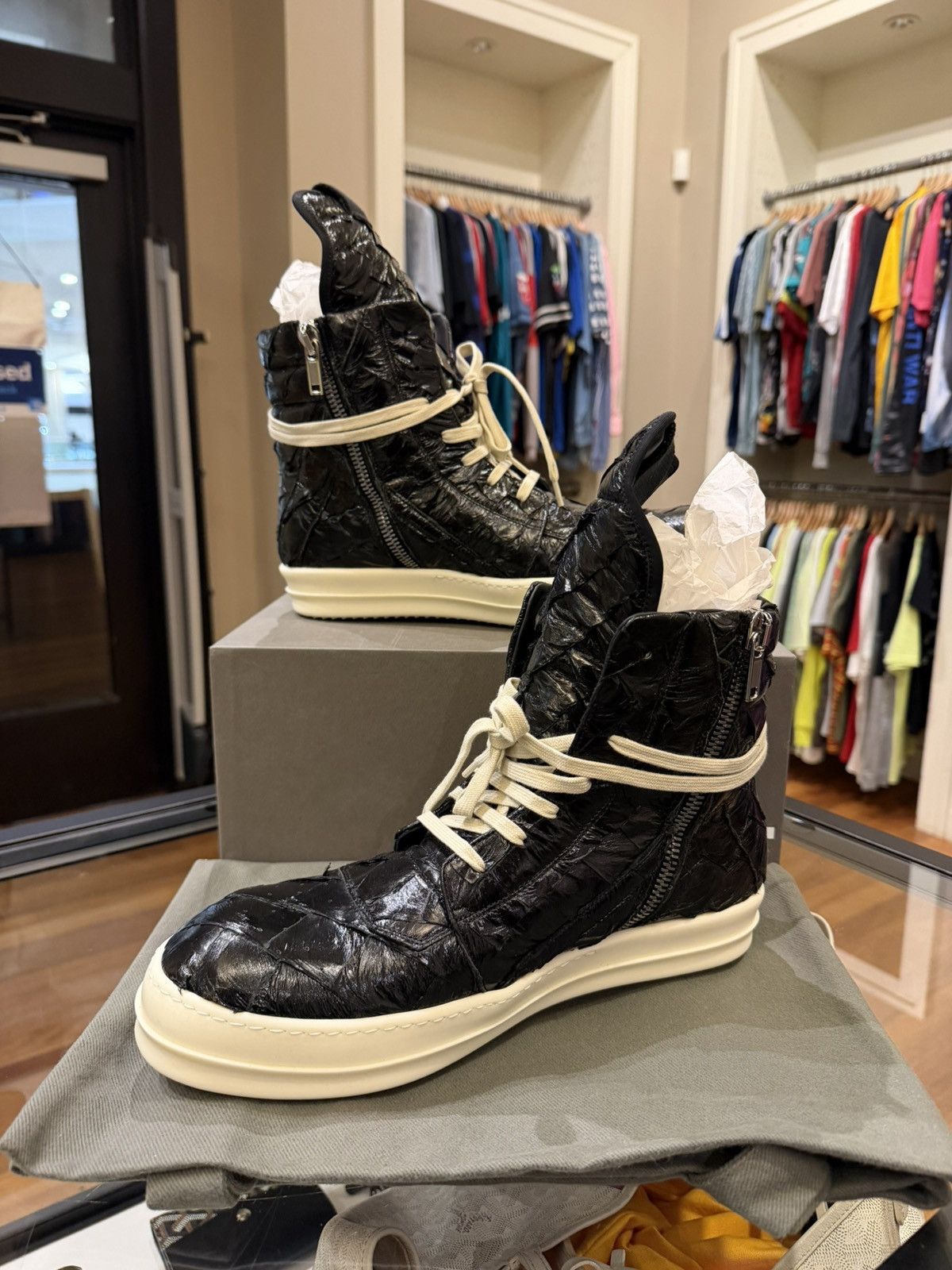 Rick Owens Rick Owens Geobaskets - Pirarucu Fishskin Black Size US 13 / EU 46 - 4 Thumbnail