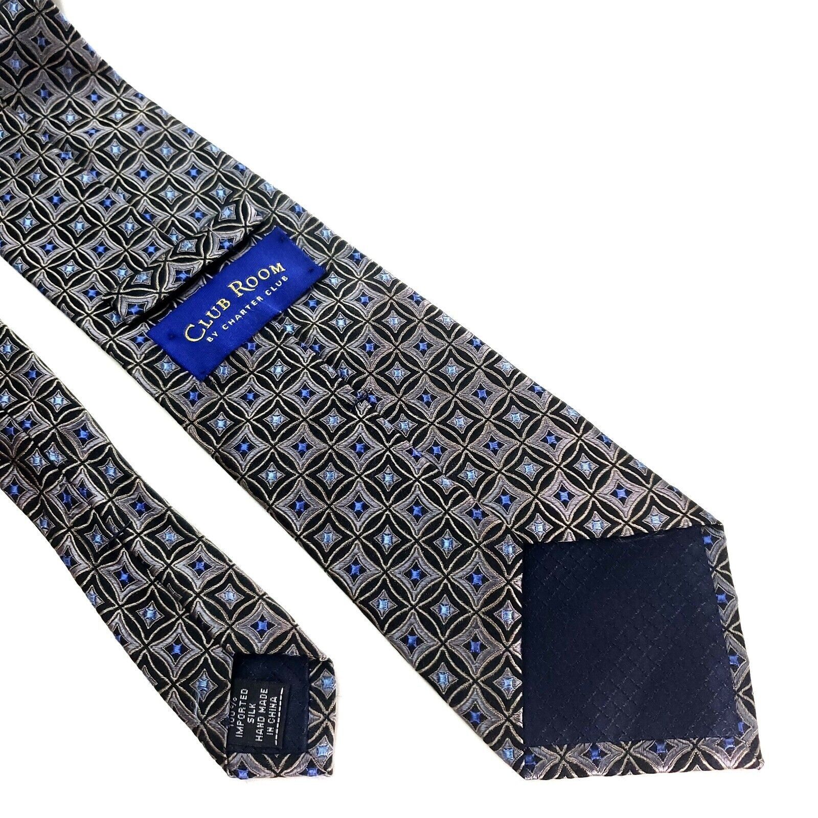 Club Room Club Room Silk Tie Woven Gray Blue Geometric Size ONE SIZE - 5 Thumbnail