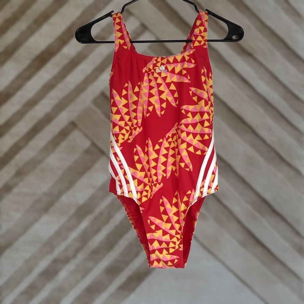 Adidas Adidas One Piece Womens Red Geometric FARM Rio 3-Stripes Size 6 Swimsuit (Multicolor) Womens Size ONE SIZE - 1 Thumbnail