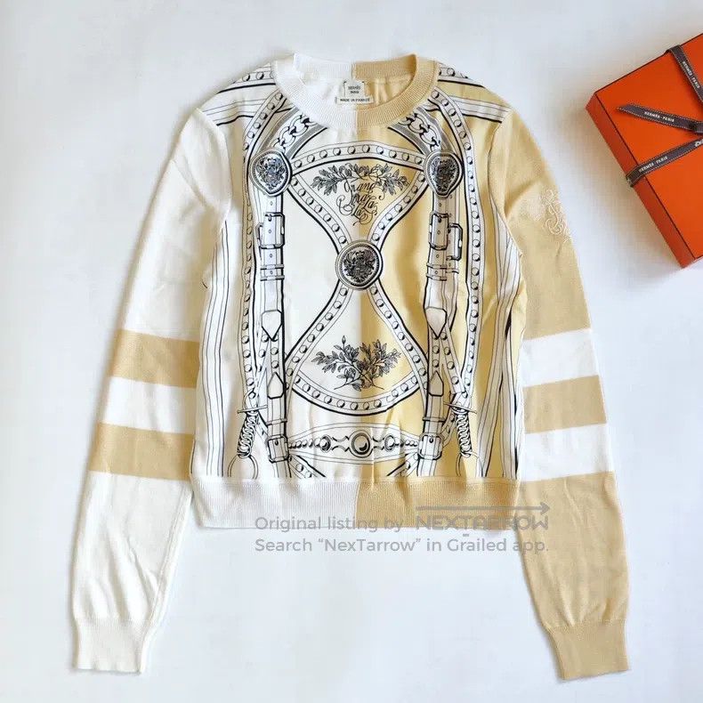 Hermes Twillaine Horse Belly Pattern Long Sleeve Knit Swea