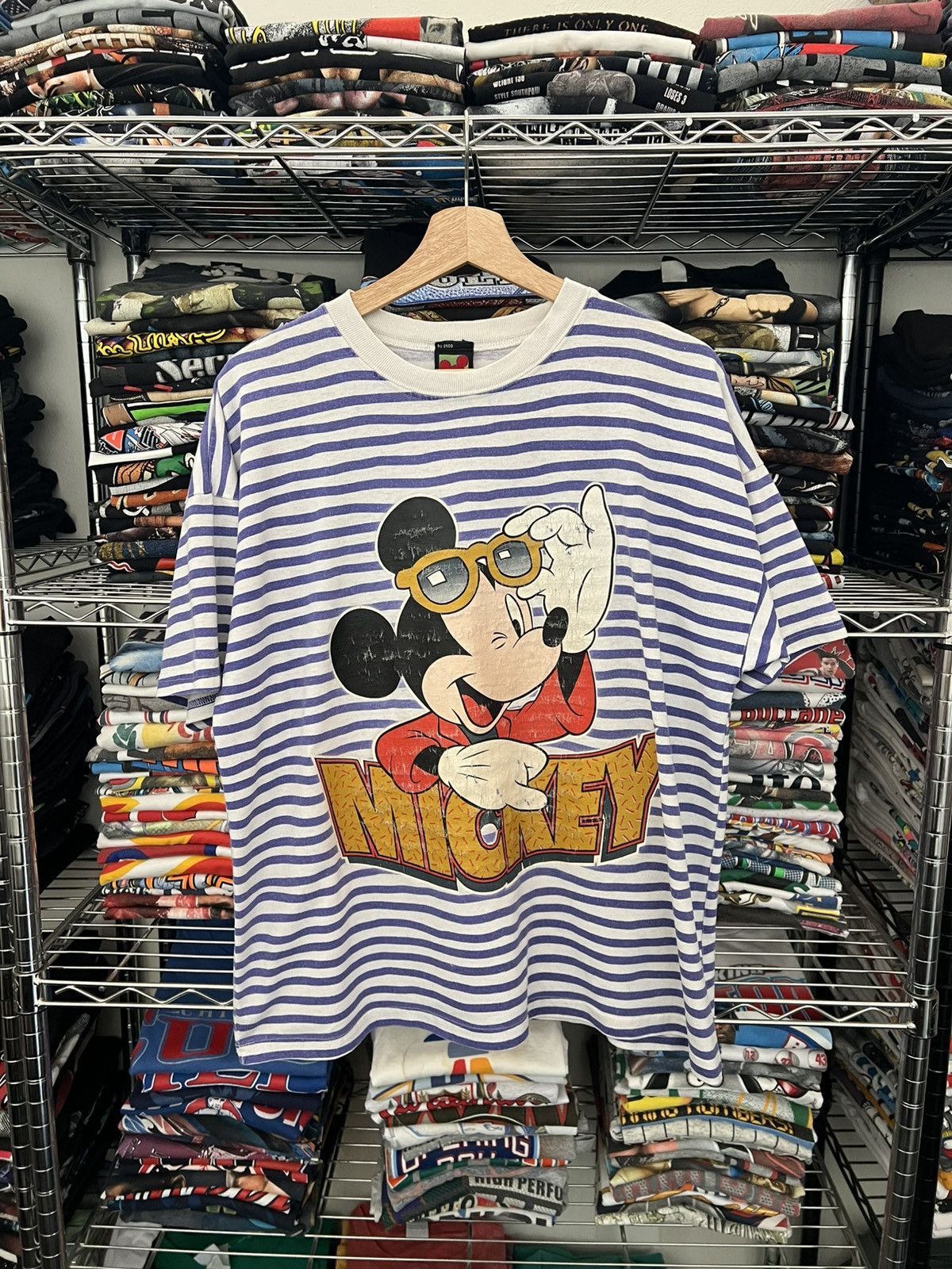 Disney 90s Mickey Mouse Striped Tee Size US L / EU 52-54 / 3 - 1 Thumbnail