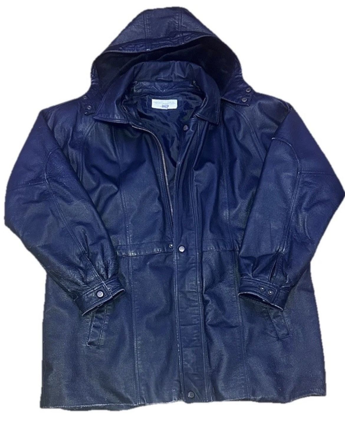 Sunflower Sunflower Black Leather Coat W/ Detachable Fur-Lined Hood Size US XXL / EU 58 / 5 - 1 Thumbnail