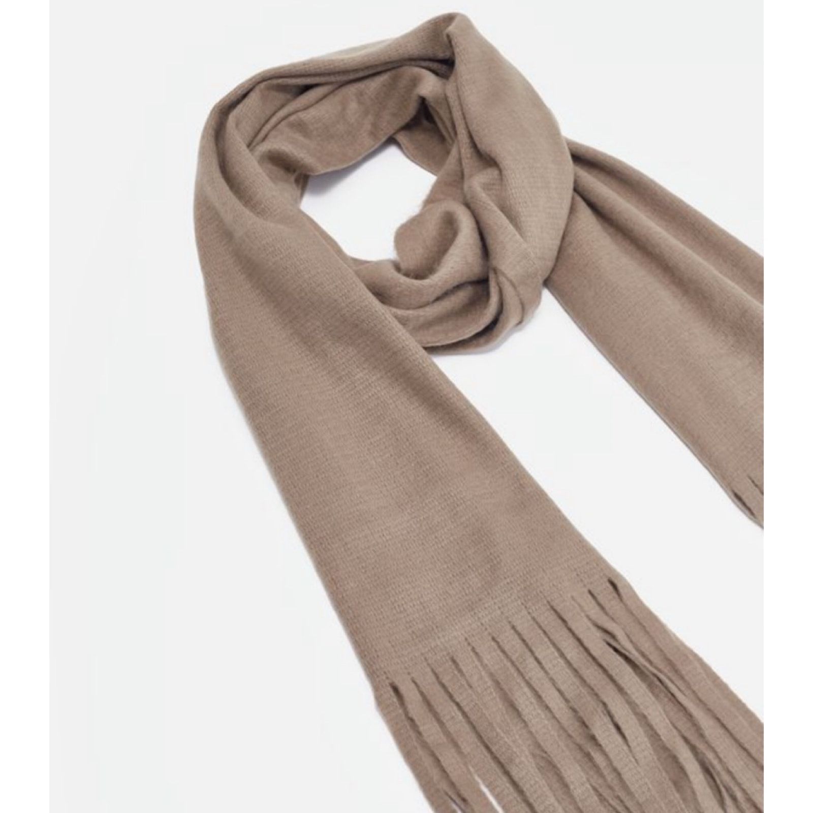 Other Light Brown Taupe Knit Fringe Scarf Soft Cozy Minimalist NWT Size ONE SIZE - 14 Thumbnail