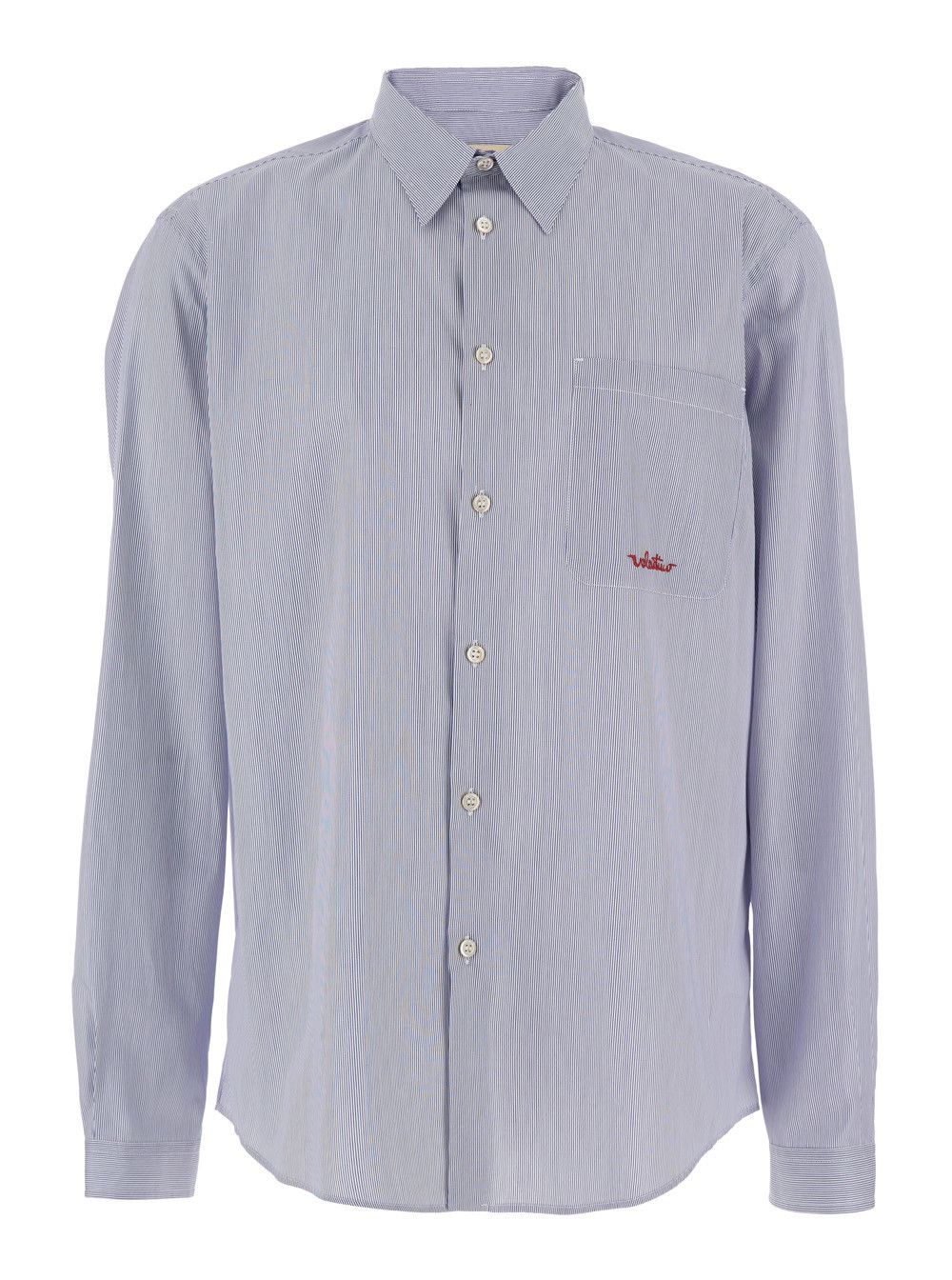 Valentino Light Blue Shirt with Classic Collar and All-Over Striped Motif in Cotton Man Size US XXL / EU 58 / 5 - 1 Thumbnail