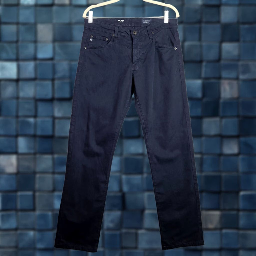 Vintage AG Adriano Goldschmied The Tellis Modern Slim Men’s Navy Pant 31x29 Slim Fit Straight 5-Pocket Denim Blue Wool/Cotton Regular Pants Mens Size US 31 - 1 Thumbnail