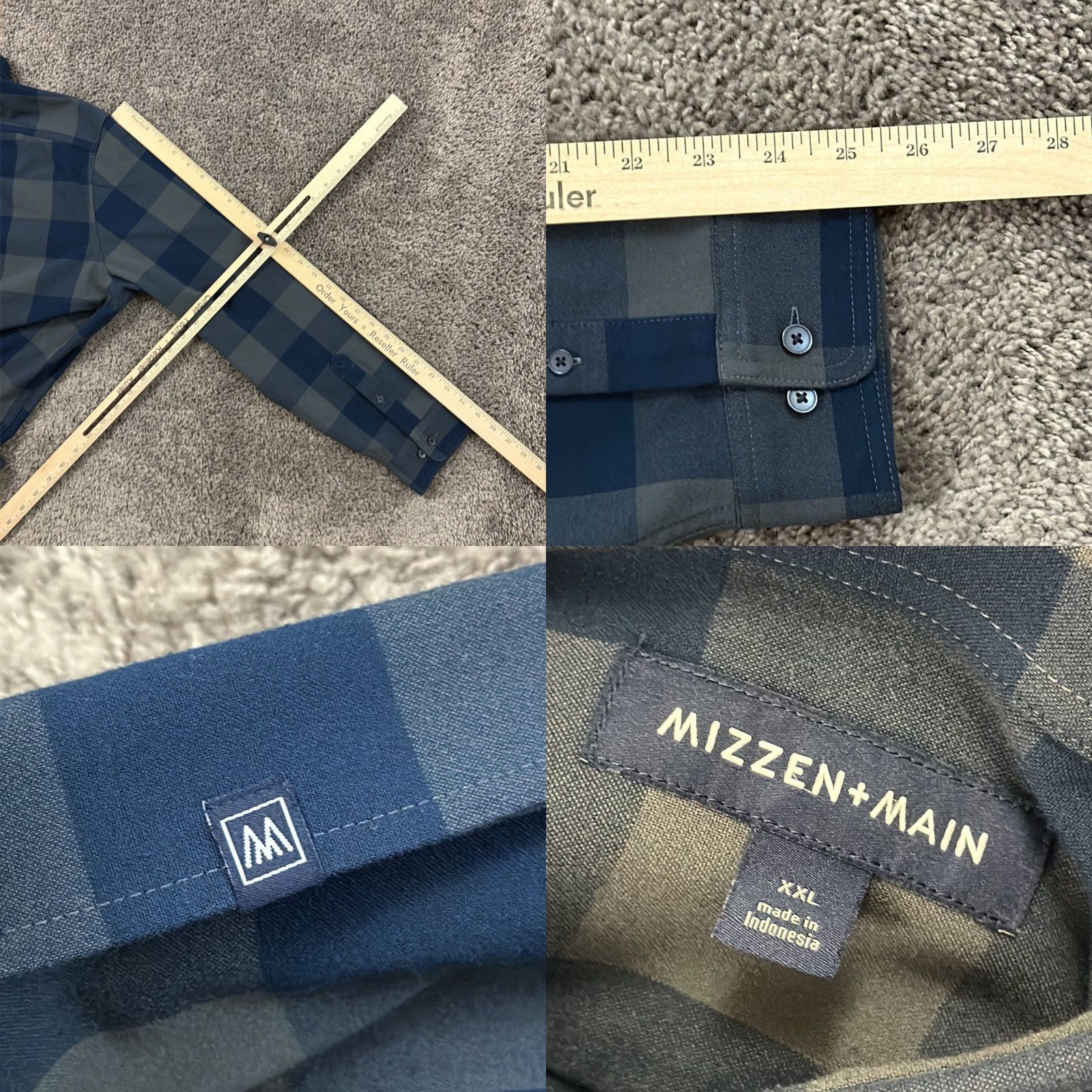 Mizzen+Main Mizzen+Main Shirt Mens M Blue Plaid Long Sleeve Casual Pockets Stretch Button-Up Size US M / EU 48-50 / 2 - 8 Thumbnail