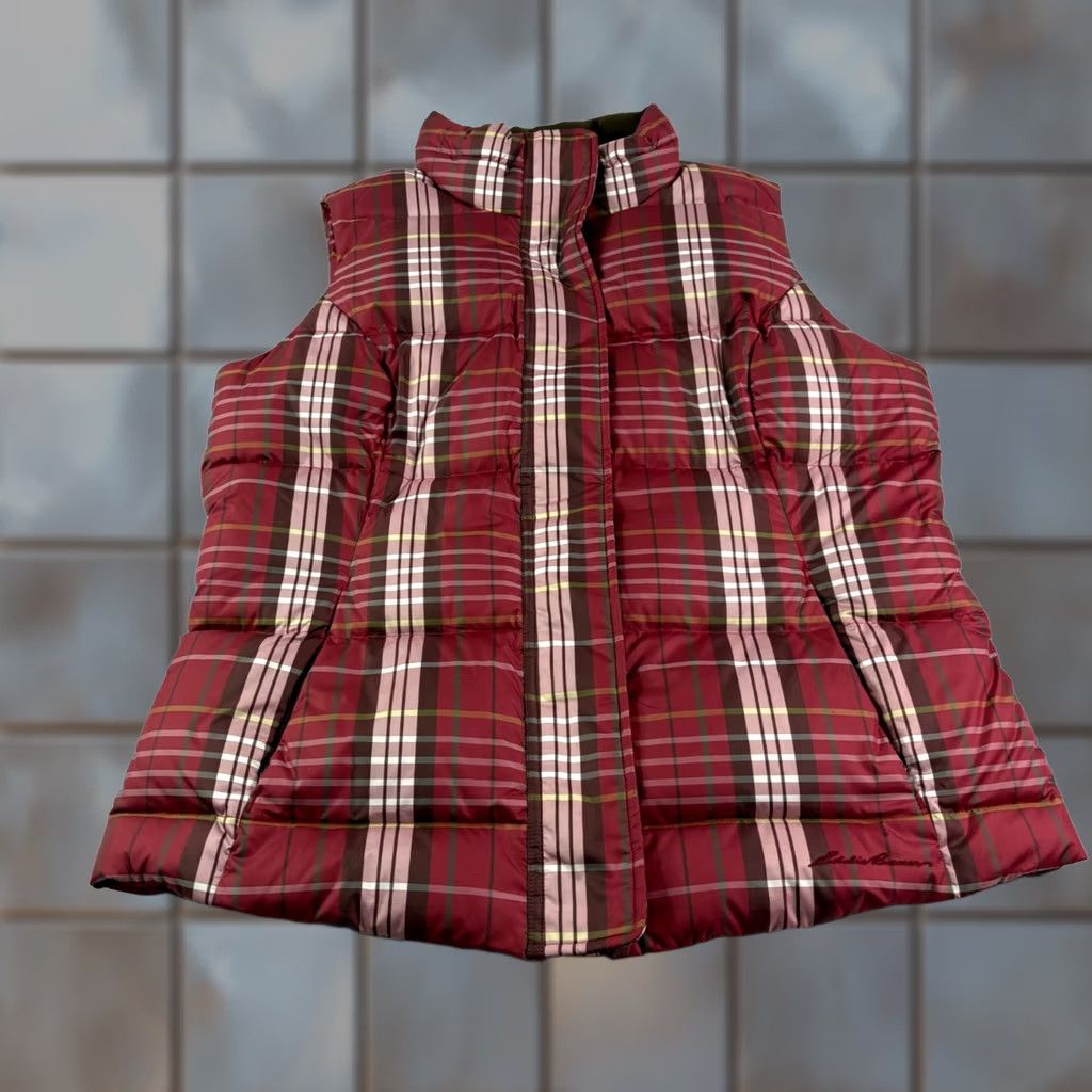 Eddie Bauer Eddie Bauer Vest Womens Large Red Plaid Goose Down Puffer Jacket Full Zip Vest Ladies Red Plaid Down Puffer Zip Jacket Size L / US 10 / IT 46 - 1 Thumbnail