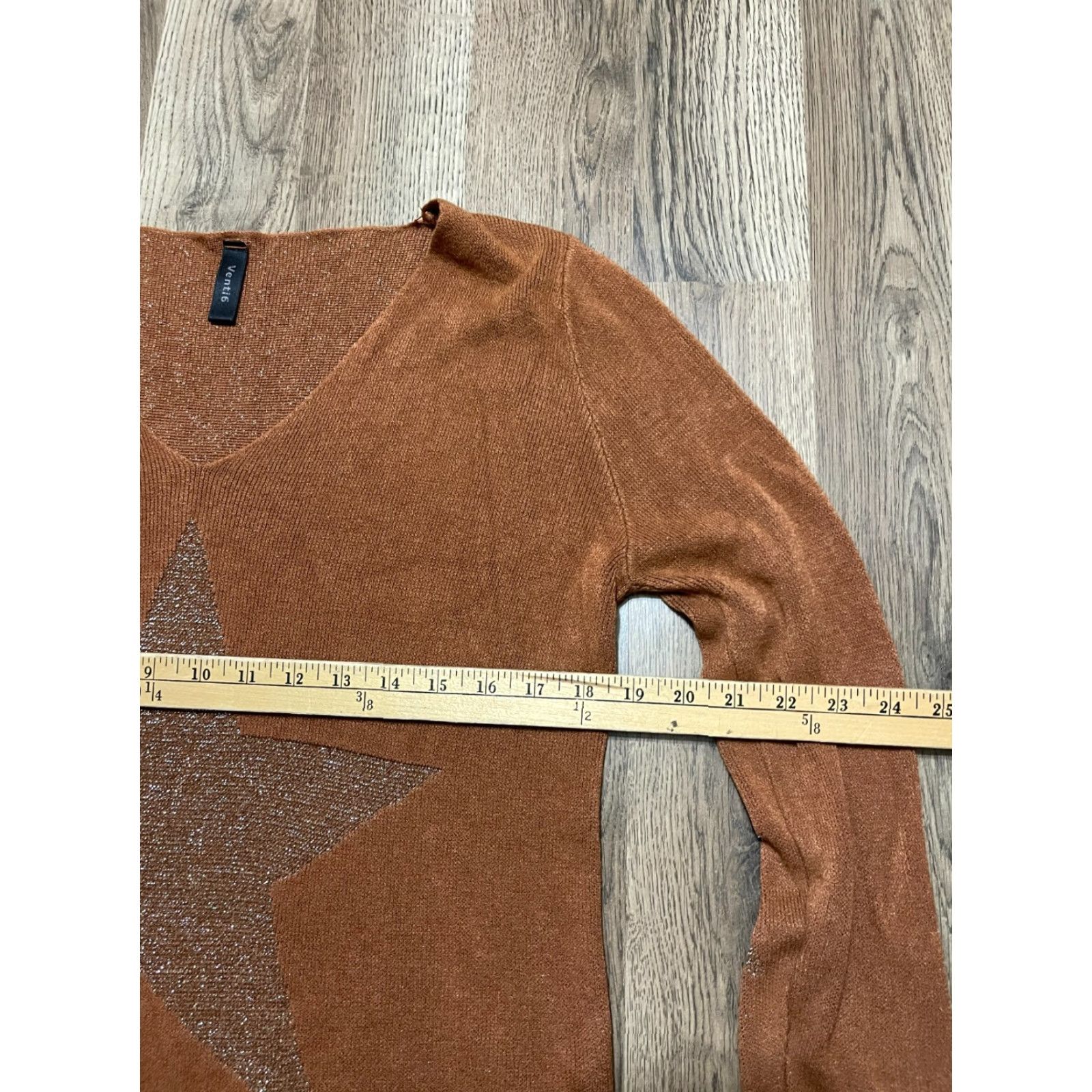 Vintage Venti6 Shirt Women's S/M Brown Gold Star Long Sleeve V-neck T-Shirt Casual Fall Spring Summer Size S / US 4 / IT 40 - 5 Thumbnail