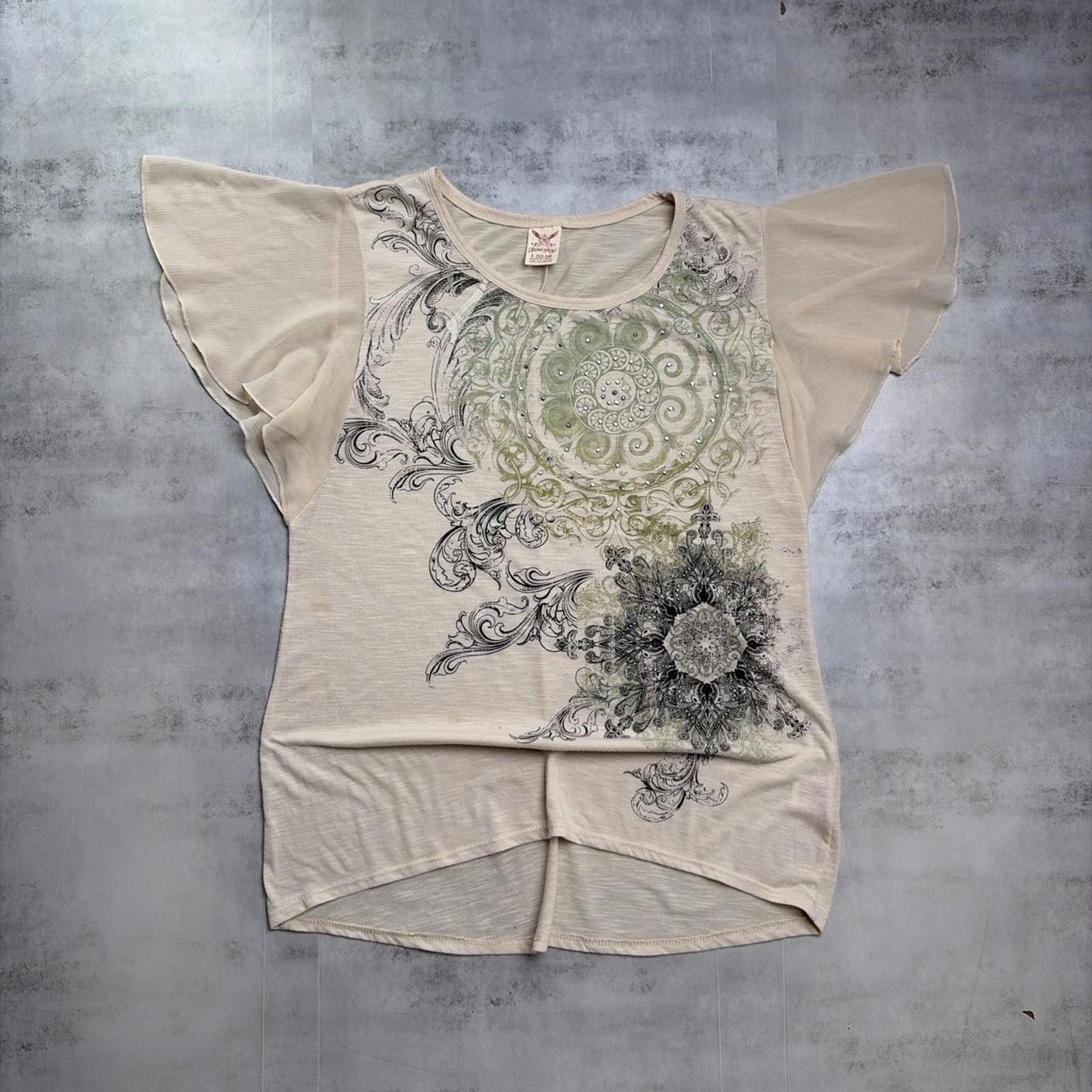 Faded Glory Y2K Beige Faded Glory Grunge Gothic Cross Women’s Top Size L / US 10 / IT 46 - 1 Thumbnail