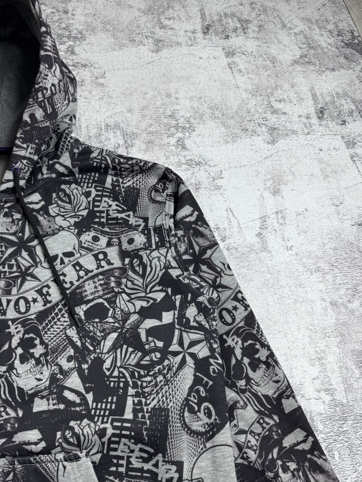 No Fear NO FEAR Rap Overprint Medium Hip Hop Monogram Gray Skulls Zip Hoodie Pullover Size US M / EU 48-50 / 2 - 9 Thumbnail