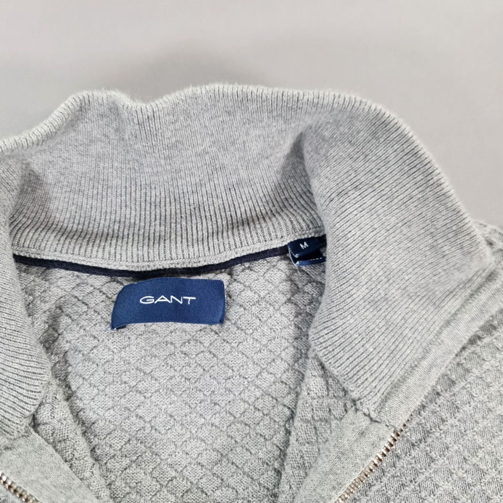 Gant GANT Mens Jumper Grey Medium Quarter Zip Knit Cotton Argyle Diamond Casual Tight-Knit Size US M / EU 48-50 / 2 - 3 Thumbnail