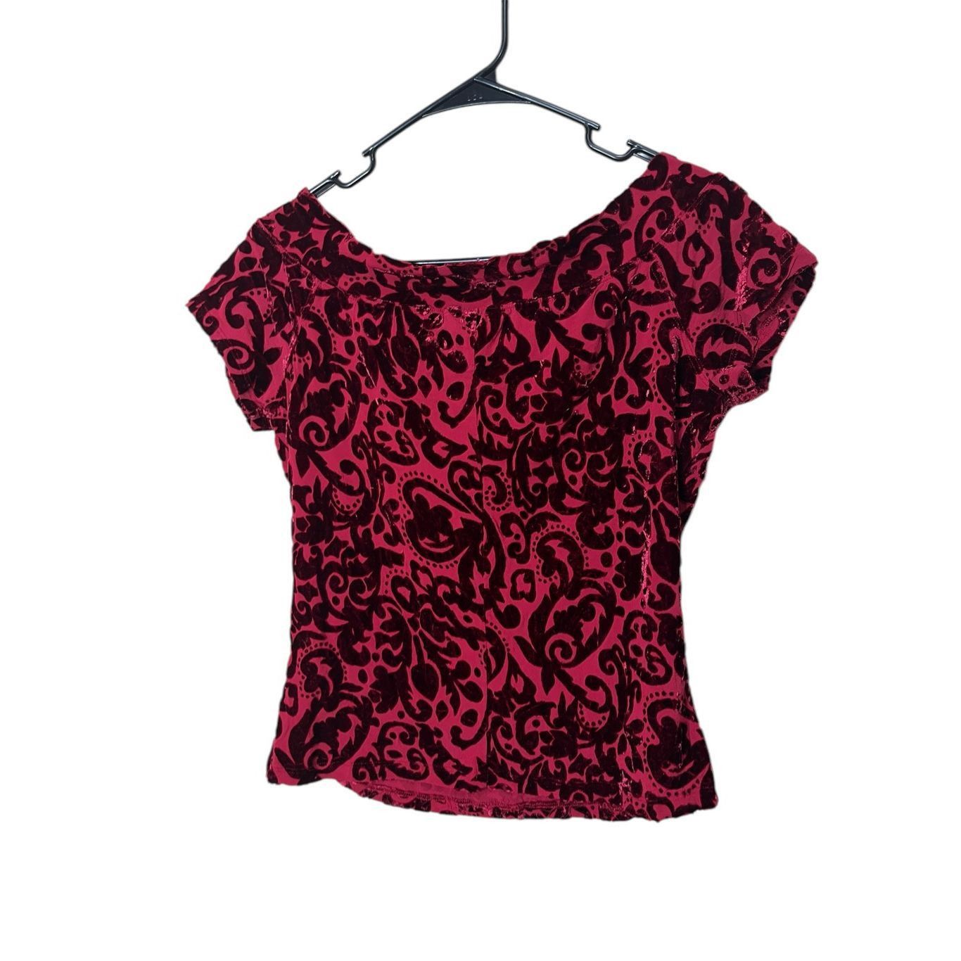 Other Vintage Karen Kane 90s Red Velvet Short Sleeve Top Size L Size L / US 10 / IT 46 - 5 Thumbnail