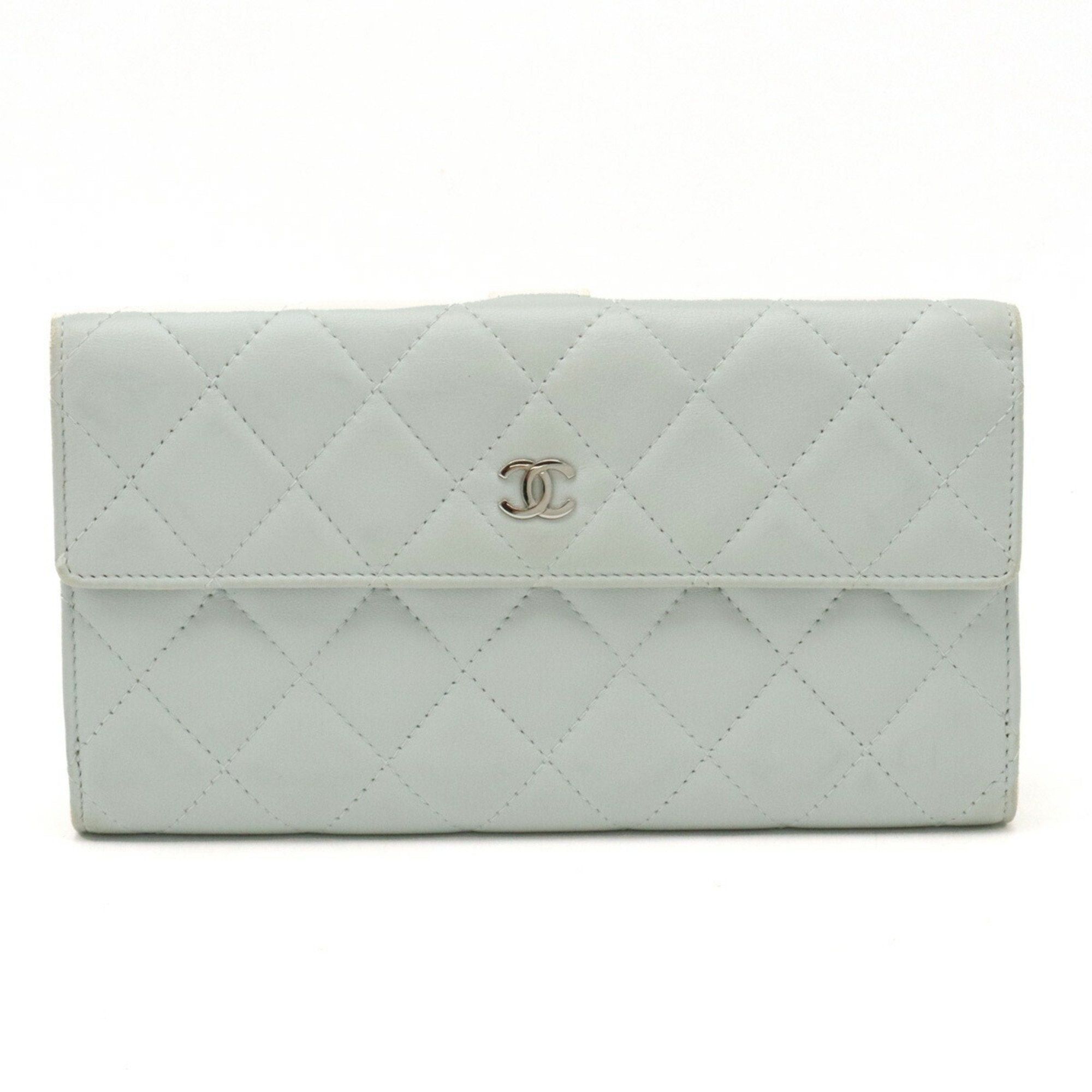 image of Chanel Matelasse Cocomark W Double Long Wallet Leather White Gray 8983, Women's