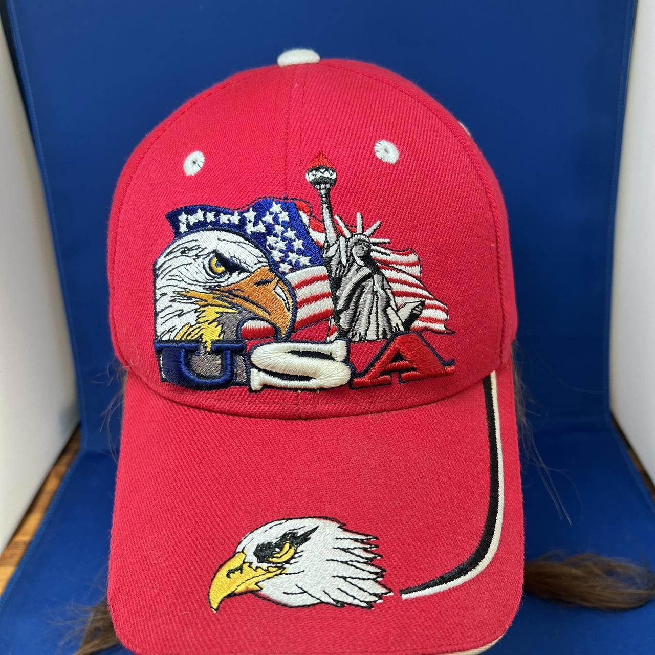 Designer Vintage Patriotic Red USA Cap with Eagle Design Size ONE SIZE - 2 Thumbnail