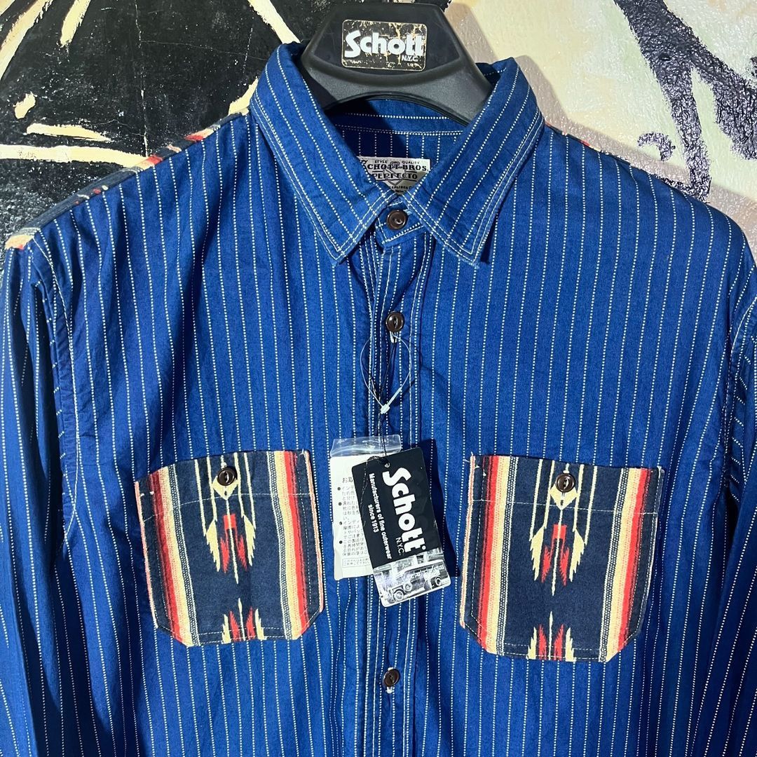 Japanese Brand × Schott Schott Bross Perfecto Workhsirt Indigo Wabash x Navajo Size US L / EU 52-54 / 3 - 2 Thumbnail