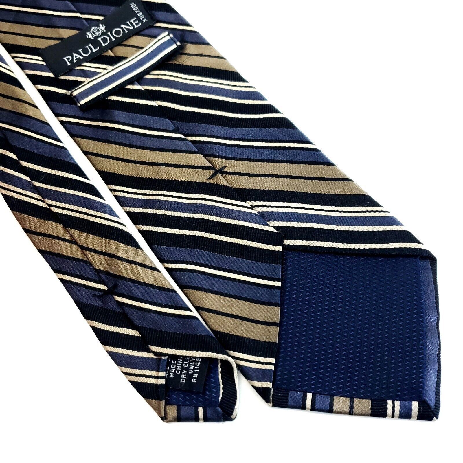 Designer Paul Dione Blue Brown Striped Print Silk Tie Size ONE SIZE - 5 Thumbnail