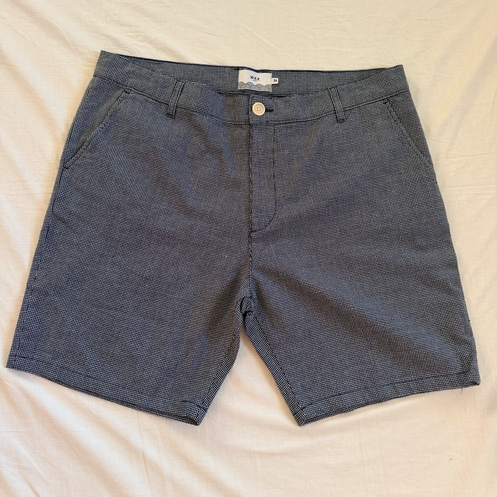 Wax London Wax London Men’s Textured Cotton Shorts Blue White Patterned Size US 38 / EU 54 - 2 Thumbnail