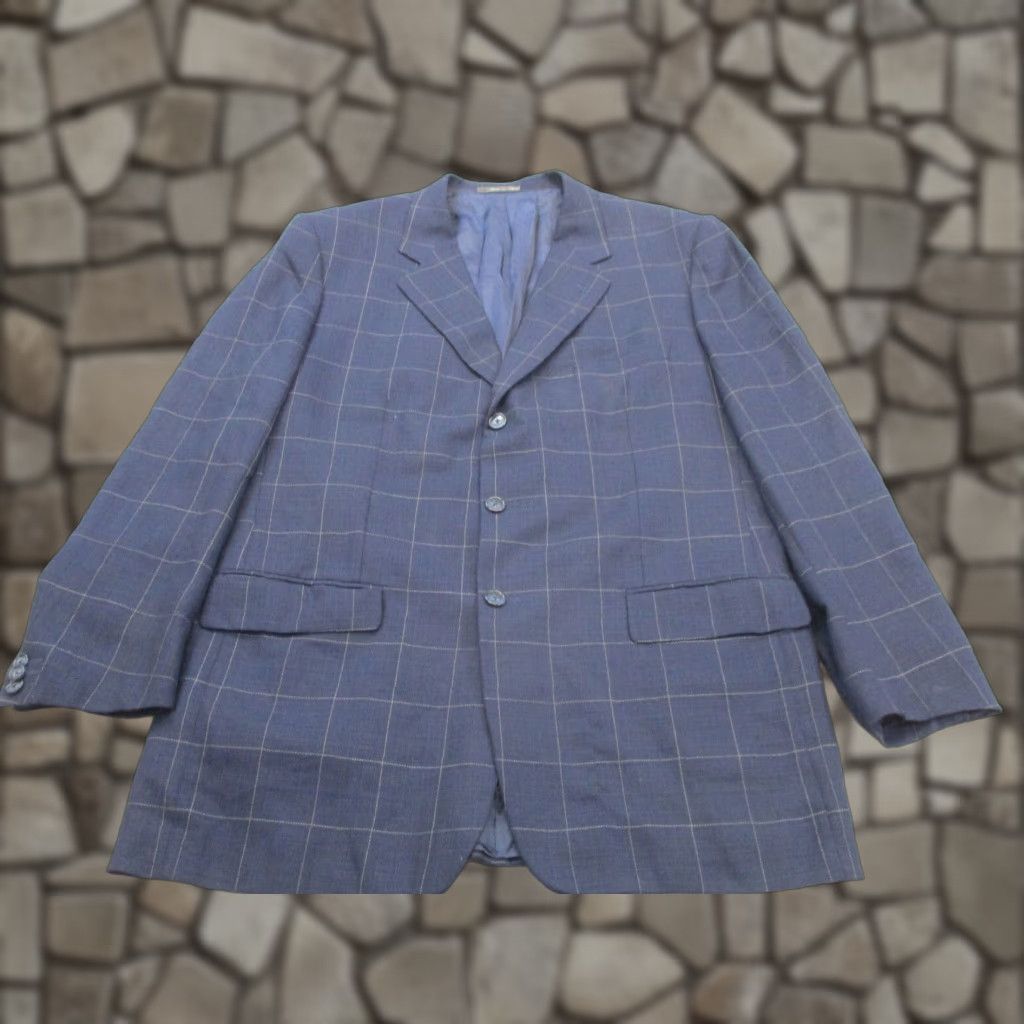 Corneliani Blazer Mens US 44 EU 54 L Blue Plaid Coat 100% Wool