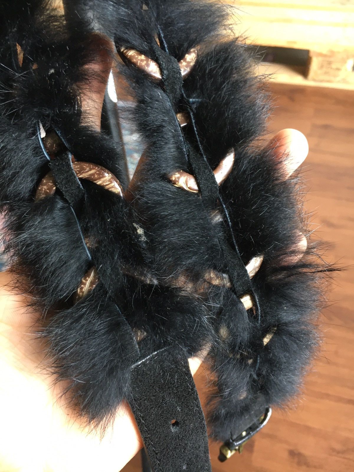If Six Was Nine × Japanese Brand × Le Grande Bleu (L.G.B.) Black fur whorl Belt Size ONE SIZE - 3 Thumbnail